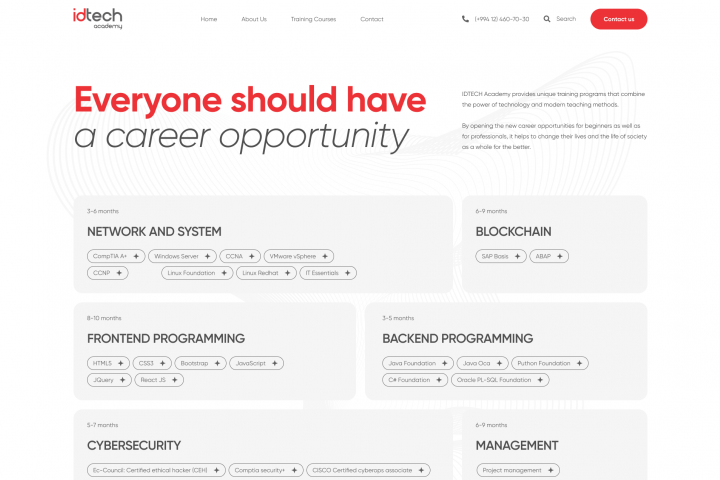 Сайт обучающей платформы "IDTech"