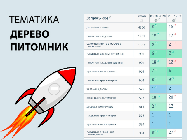 SEO продвижение сайта на тему дерево питомник
