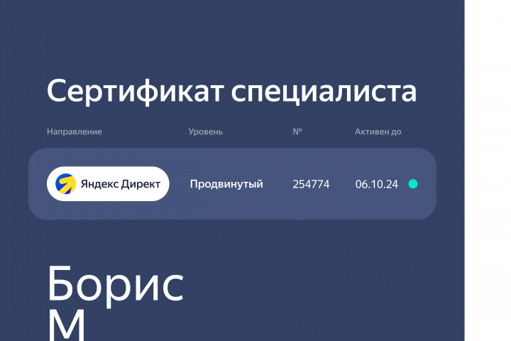 Сертификат Яндекс Директ Про