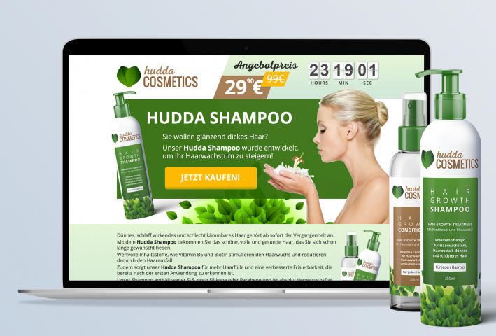 Landing page, этикетка и логотип для Hudda Cosmetics
