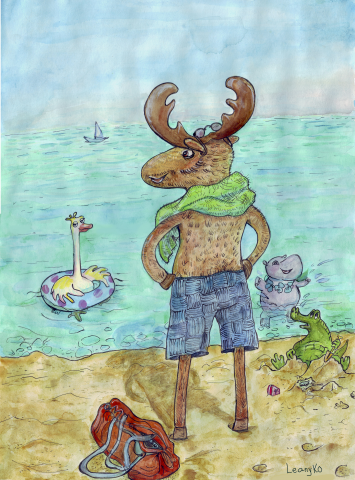 Лось на море