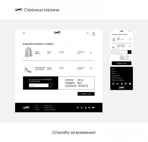 Дизайн страницы корзины товаров интернет-магазина.