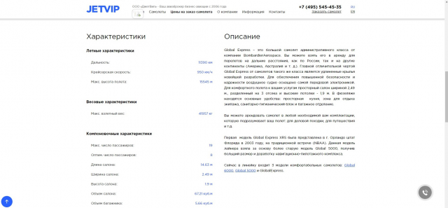 Наполнение ИМ по аренде VIP авиа техники.
