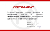 Диплом "Интенсив для копирайтеров" Дмитрия Кота 2013