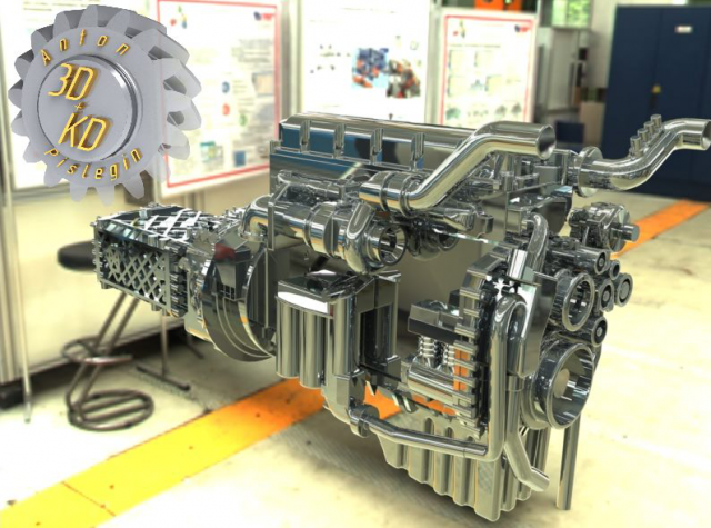 3D модель двигателя ЯМЗ-650 и КПП ZF