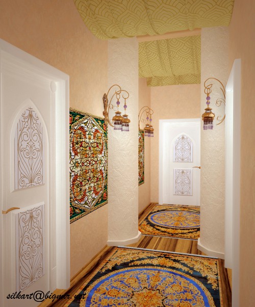 Дорогие обои в коридор с цветами в восточном стиле