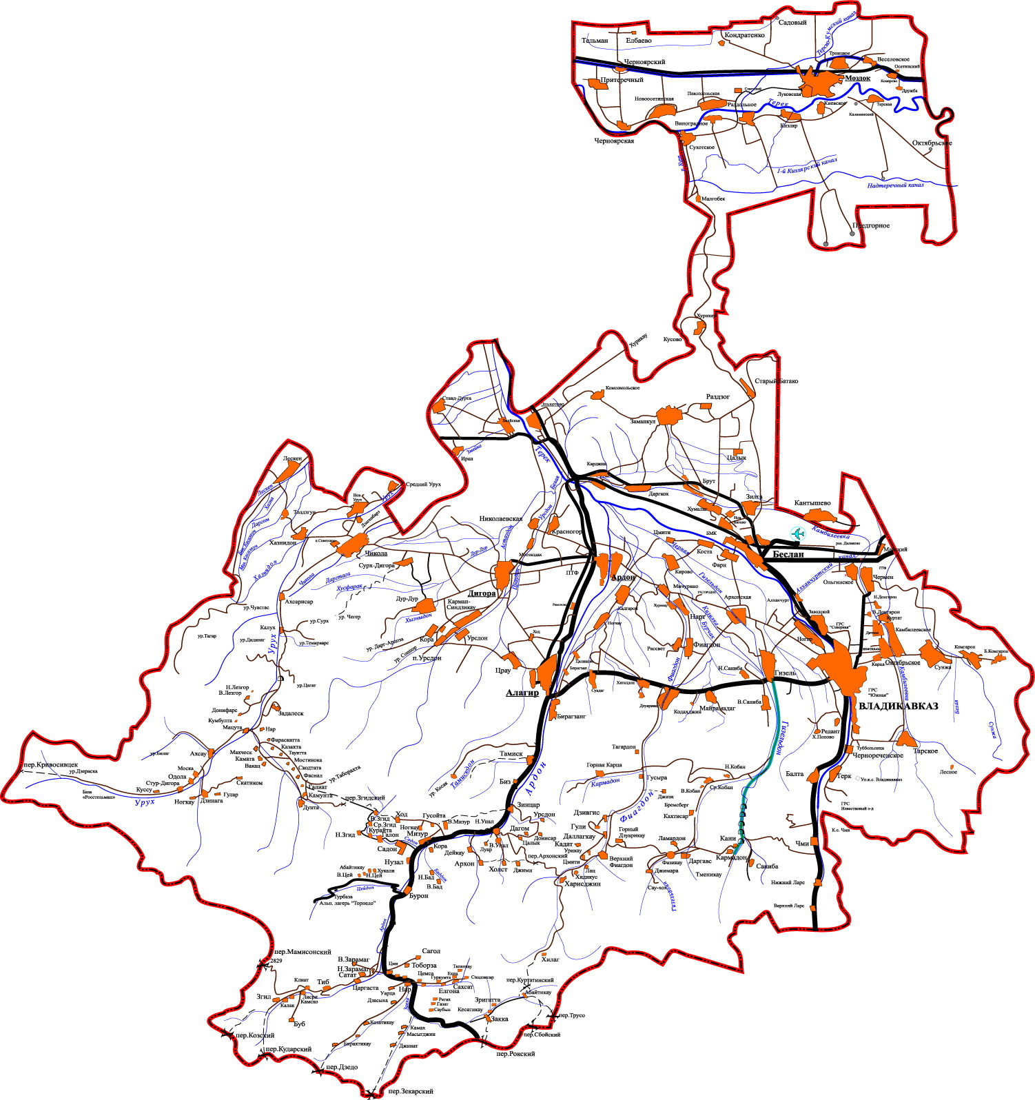 Рсо алания пригородный район карта