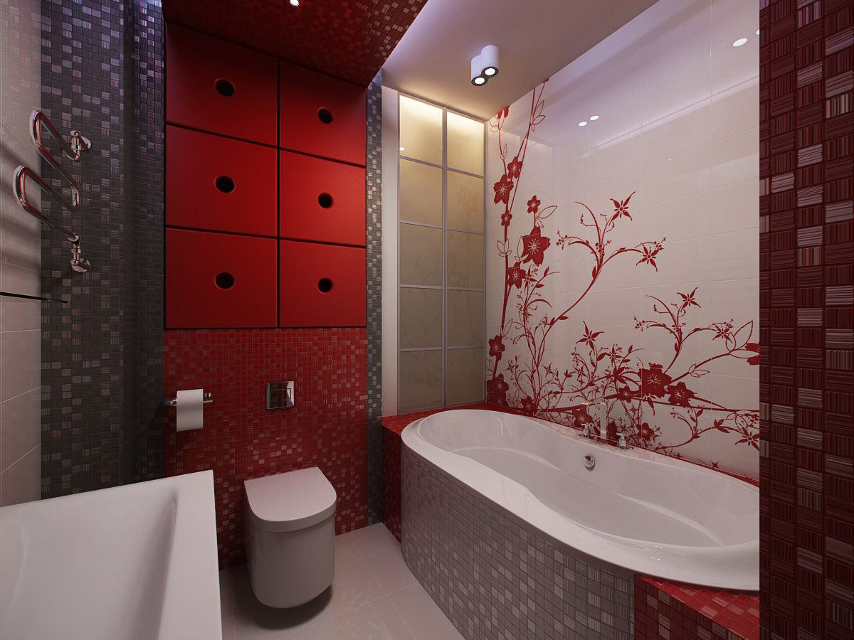 дизайн ванной комнаты красная плитка фото