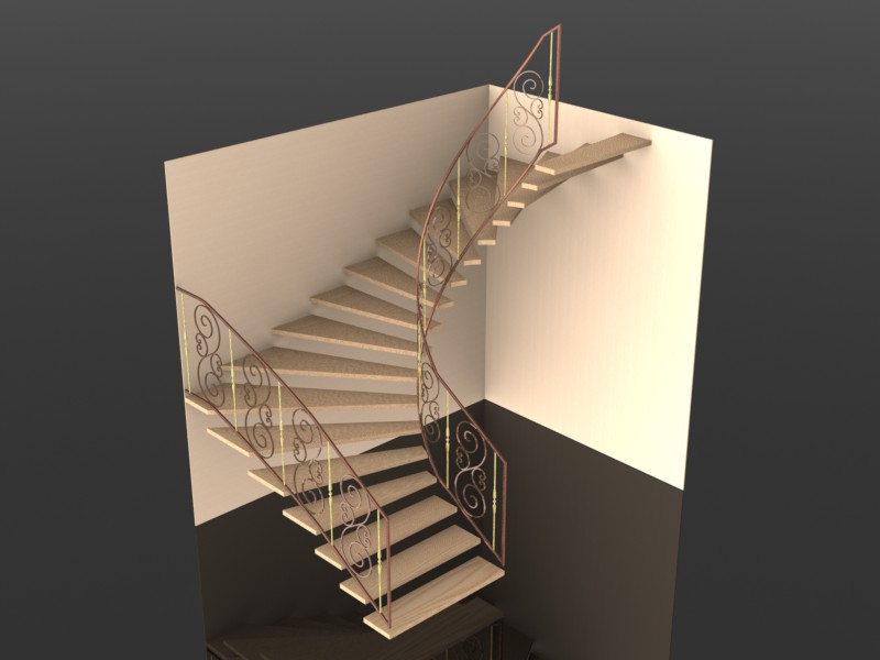 Проект металлической лестницы с забежными ступенями на 180 градусов