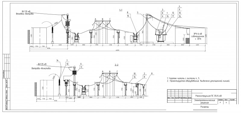 План и разрез подстанции 110 10