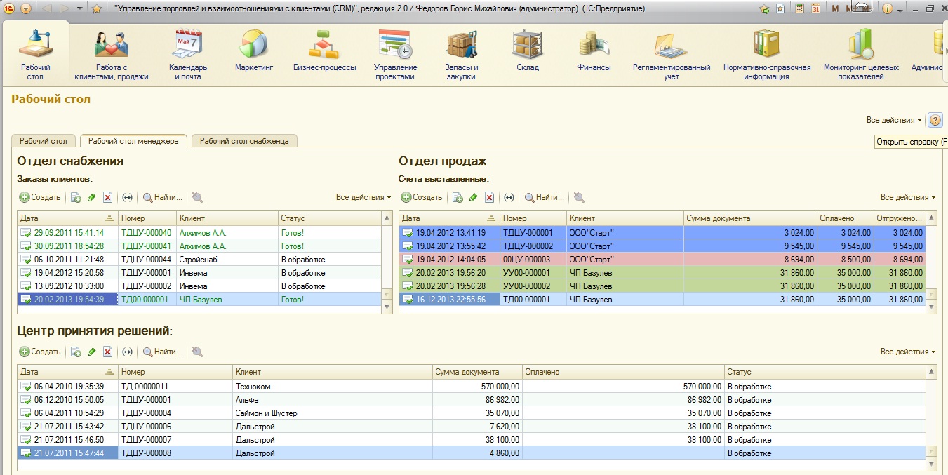 Рабочий стол. УТ 11 + CRM 2.0 - Фрилансер Андрей Слаута Still-fire -  Портфолио - Работа #1715891