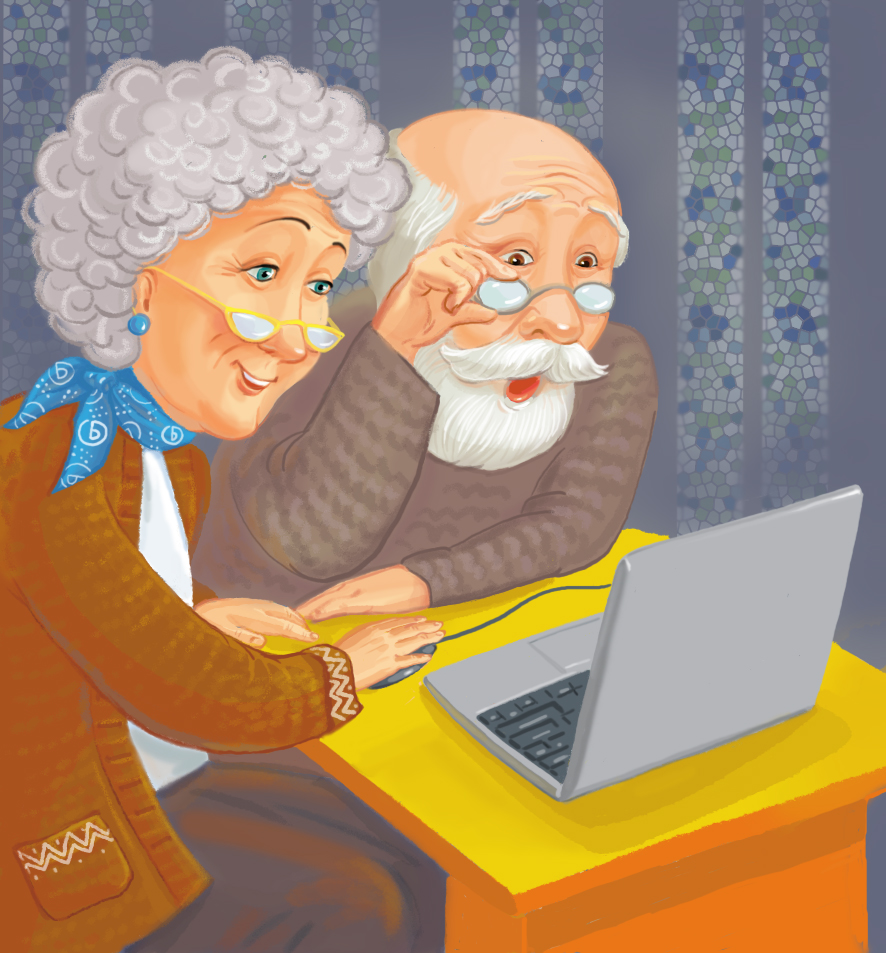 Бабушка с дедушкой — раскраска