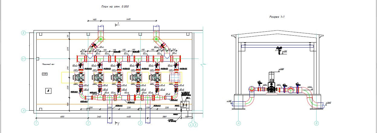 Схема машинного зала насосной станции