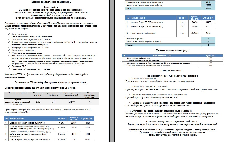 Проект производства работ на бурение скважины образец