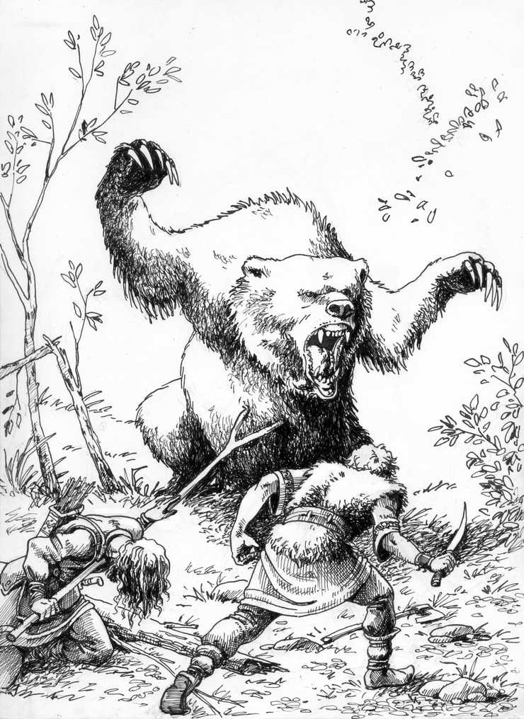 Схватка с медведем. Охота на медведя с рогатиной. Охота рисунок. Охотник с рогатиной на медведя.