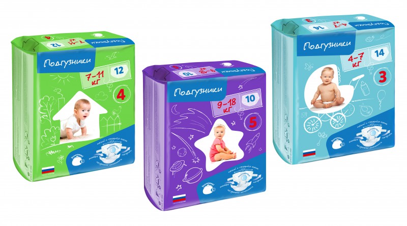 Комплексный брендинг и дизайн упаковки детских подгузников