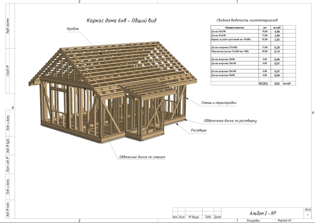 Чертежи каркасного дома 6х9