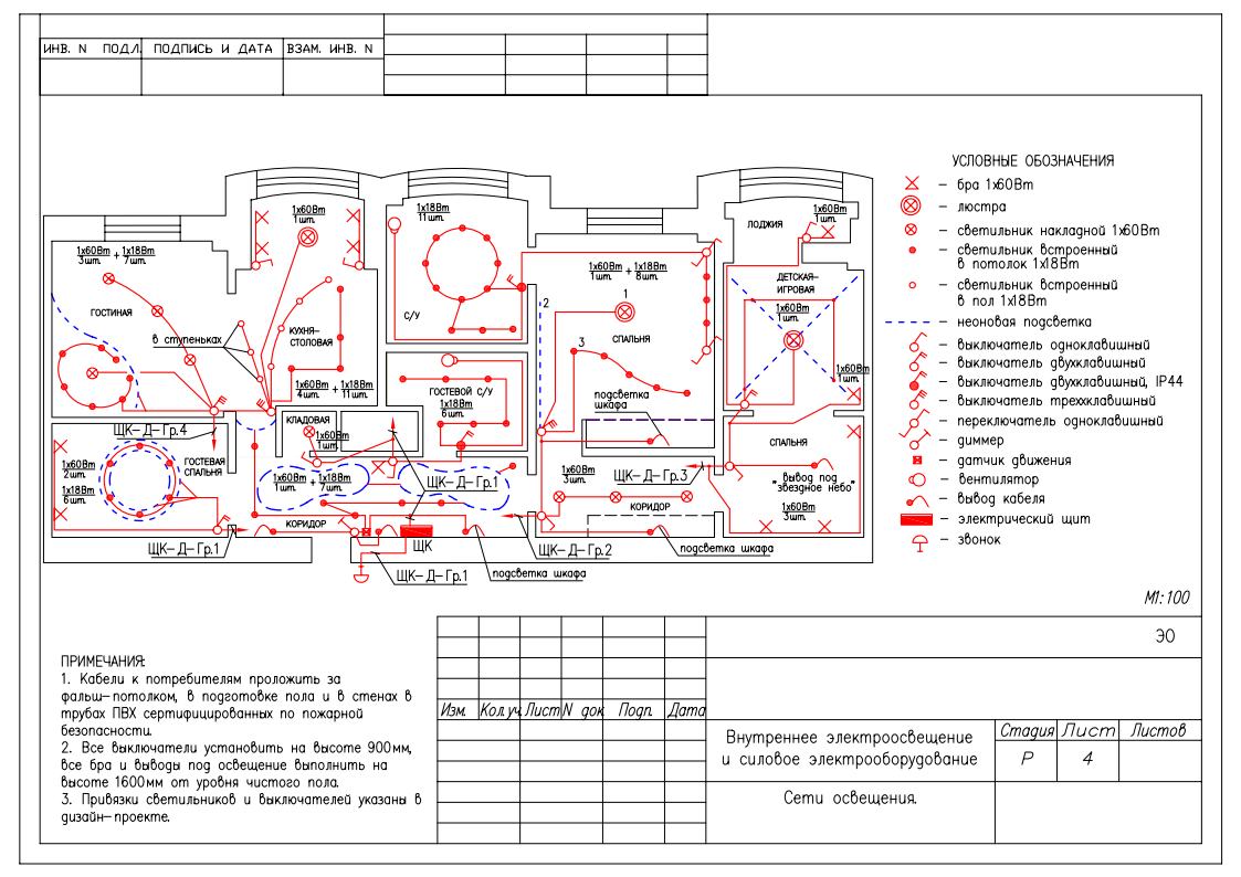 План электроосвещения квартиры