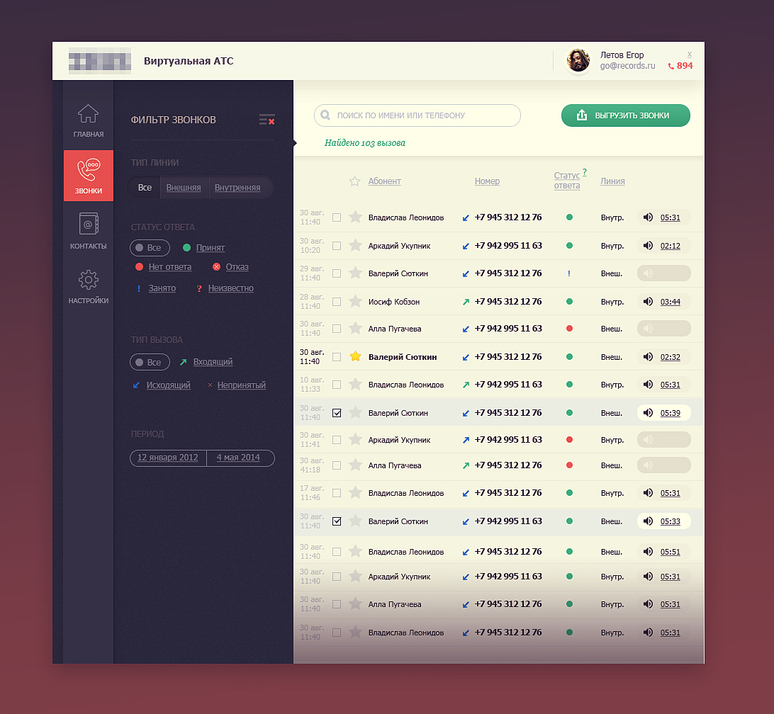 Интерфейс Виртуальной АТС - Фрилансер дмитрий левченко bombza - Портфолио -  Работа #3230631