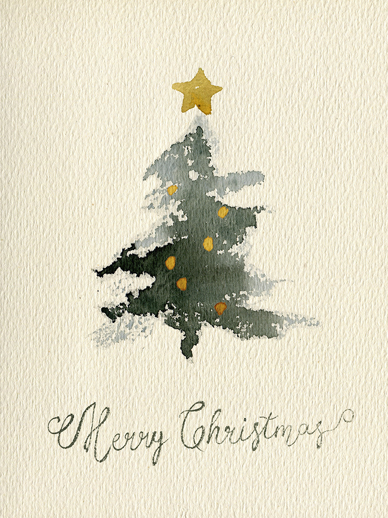 Mery Christmas открытка акварель