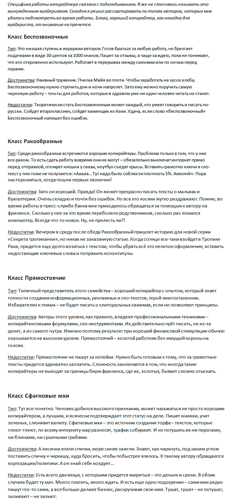 Авторский сео-текст о типах копирайтеров - Фрилансер Илья Федоров  fyodorov_ilya - Портфолио - Работа #3572603