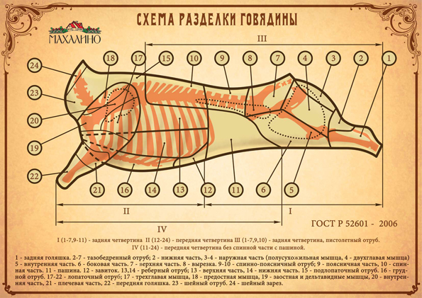 Части туши говядины: разделка, виды, особенности