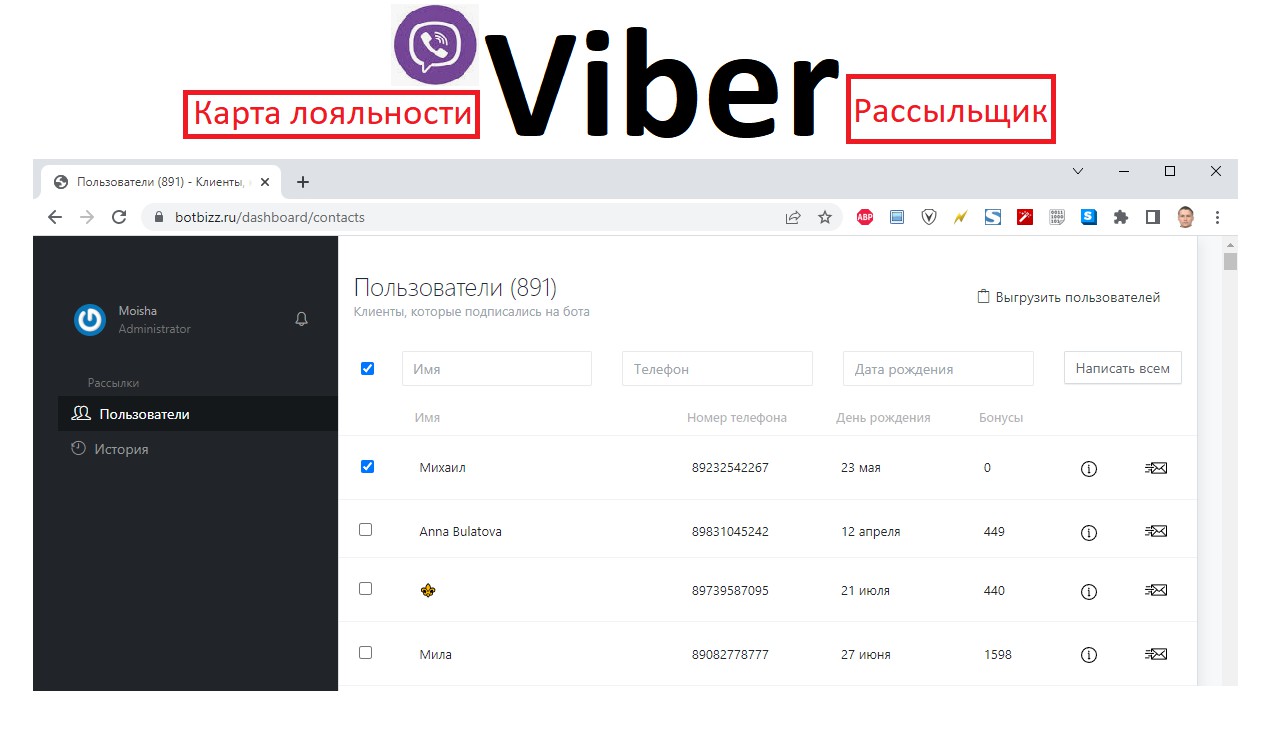 Laravel: карта лояльности — рассылка бизнес-сообщений в Viber - Фрилансер  Николай Шикин guru_sun - Портфолио - Работа #4296712