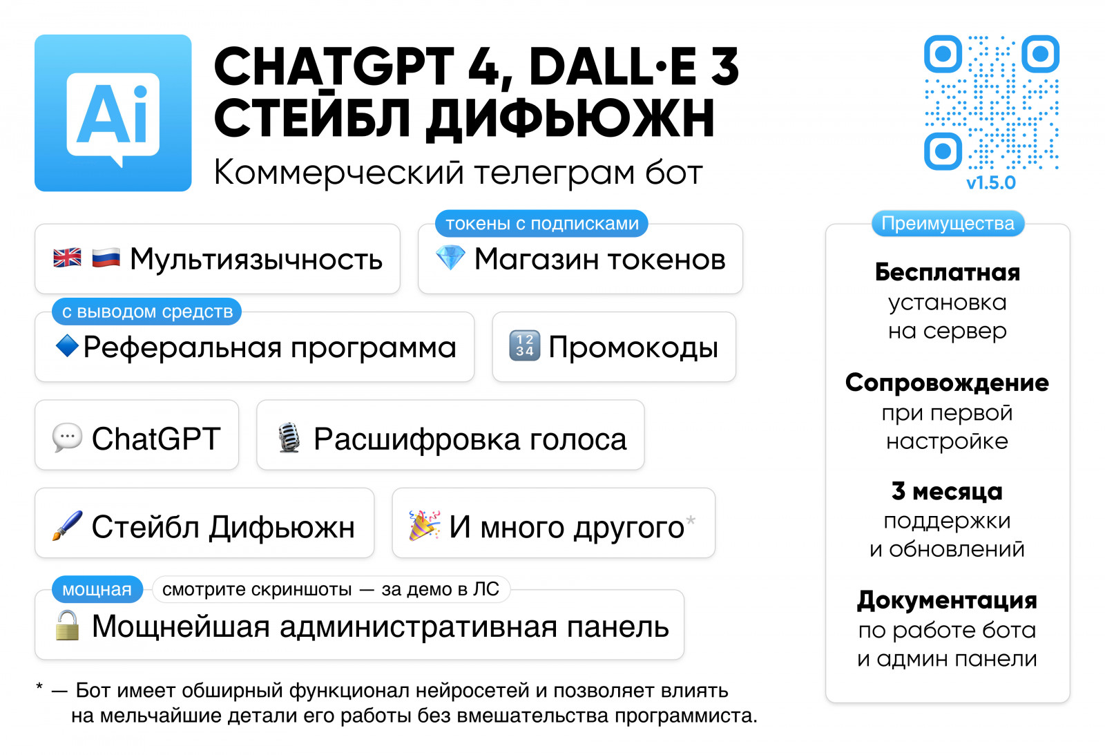 Телеграм Бот ChatGPT 4 Vision,DALL-E 3,Stable Diffusion,админка - Фрилансер  Pavel Zverev iweb.master - Портфолио - Работа #4452408