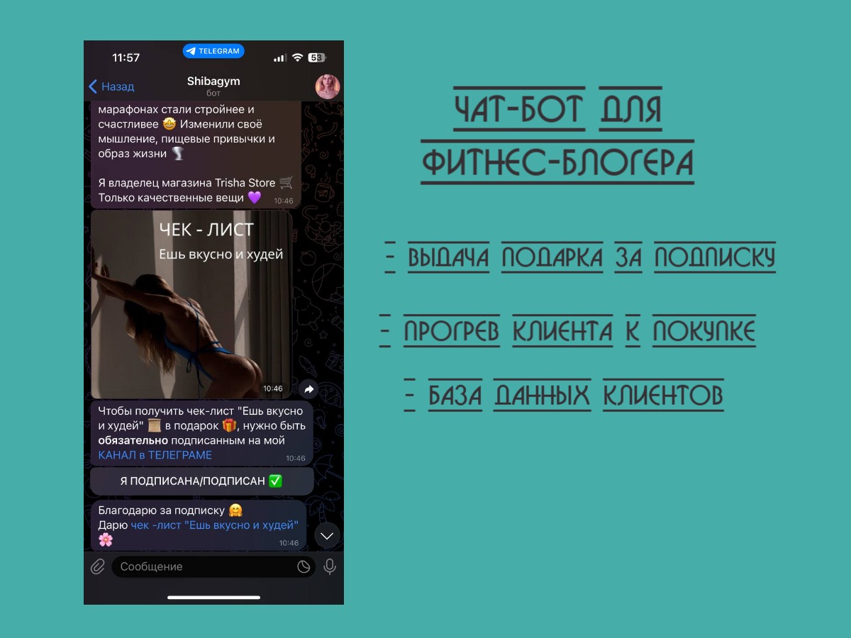 Чат-бот для Фитнес-блогера для ТГ - Фрилансер Darya Zbandut dashazbandut -  Портфолио - Работа #4458269
