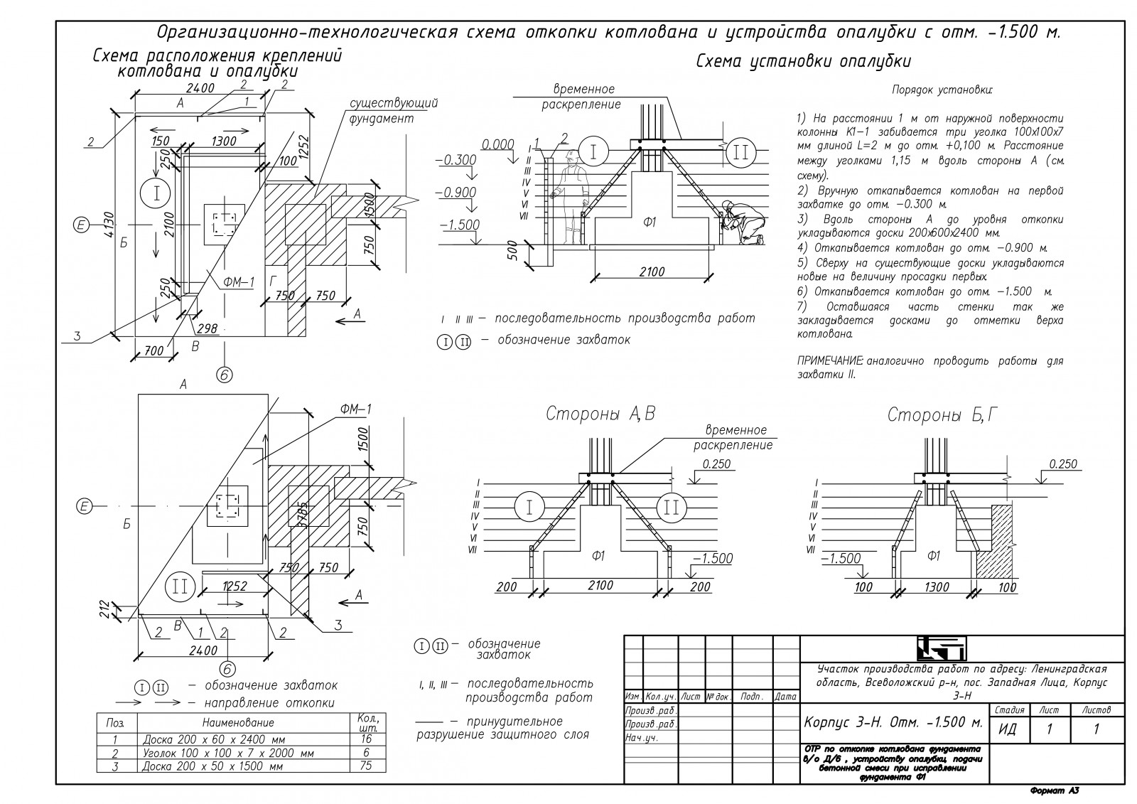 Cхема откопки котлована и устройства опалубки в AutoCAD - Фрилансер Артур  Тугушев tungoman - Портфолио - Работа #4481638