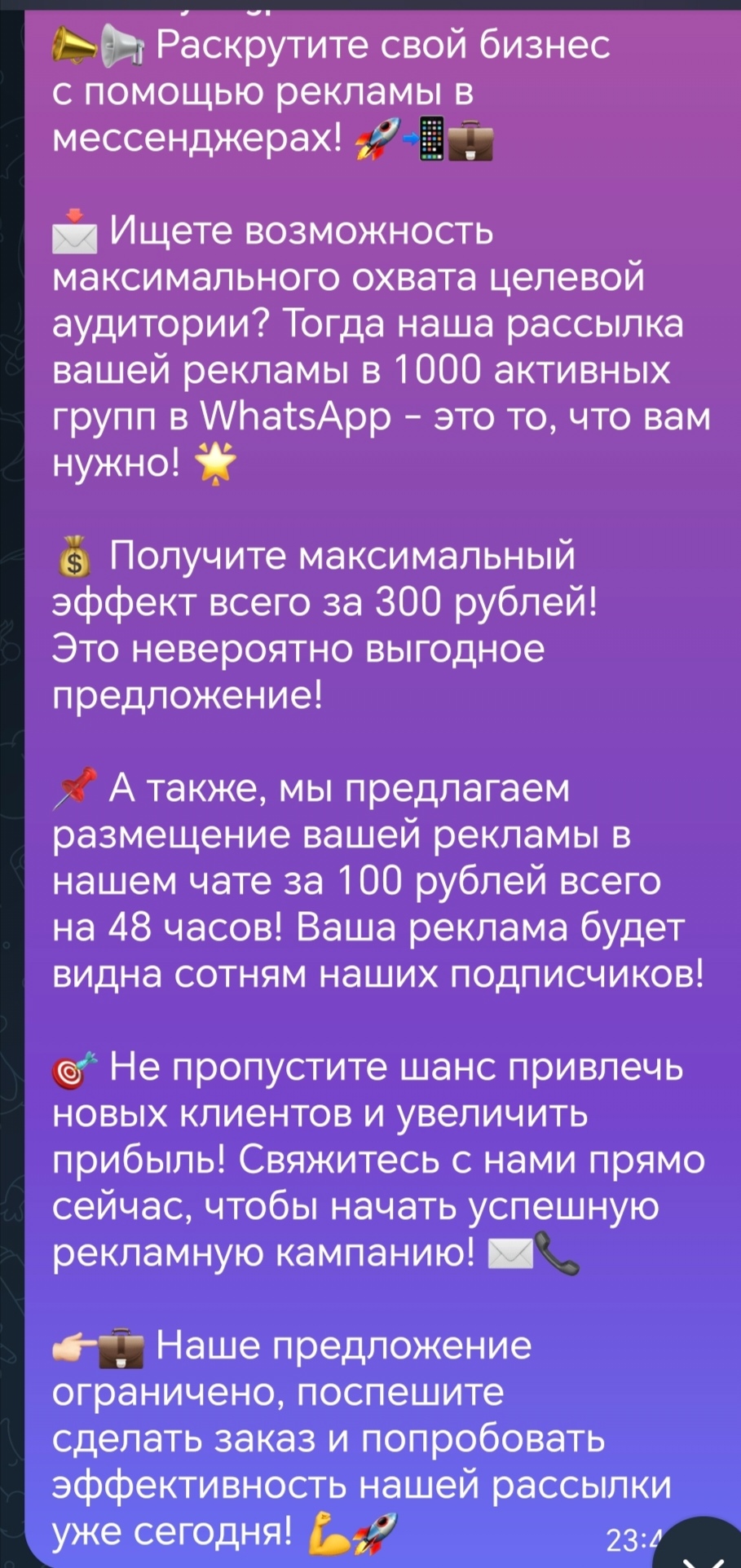 Реклама в мессенджере WhatsApp - Фрилансер Татьяна Добычина tanyad13 -  Портфолио - Работа #4495843