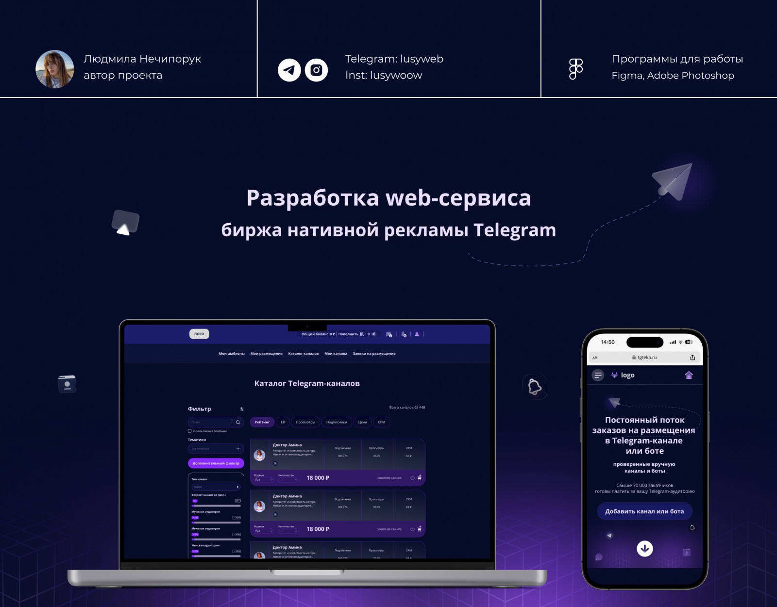 Биржа телеграм каналов - Фрилансер Людмила Нечипорук ludmilawebdesigne -  Портфолио - Работа #4502690